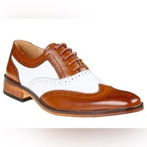 NIB Gino Vitale Men's Two Tone Wing Tip Oxford Dress Shoes - BROWN/TAN - 9